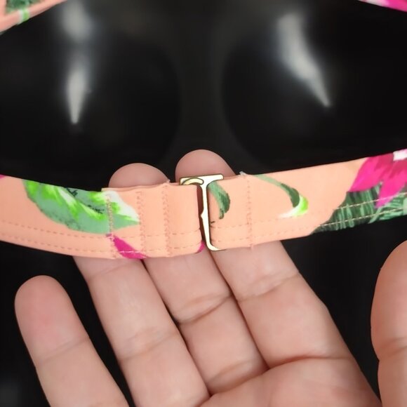 Tori Praver Sz S Seafoam Swimwear Pink Floral Halter Bikini Top High Neck Smock - Picture 9 of 10